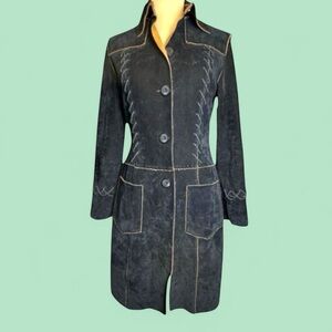 Pretty Black Suede Knee Length Coat sz S